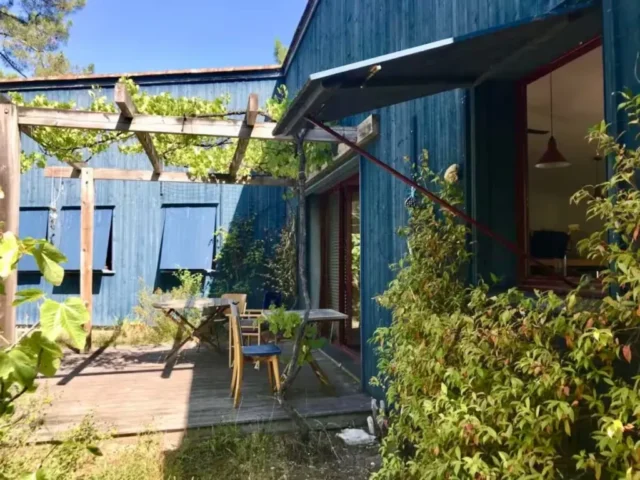 la terrasse cote ouest avec table et chaises sous la pergolat de vigne plancha electrique. 18 1024x768